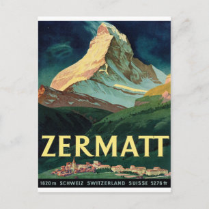 Carte Postale Zermatt, sommet de montagne, Suisse, vintage, voya