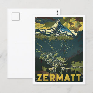 Carte Postale Zermatt Suisse Vintage Lieu de voyage célèbre