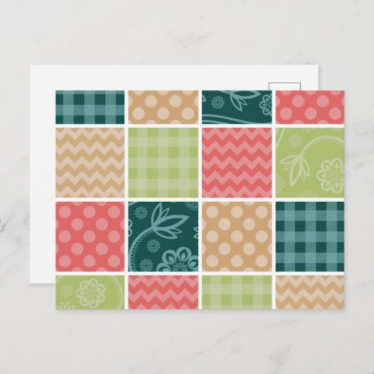 Carte Postale Zigzag, Chevron, En vichy, Pois, Patchwork (Devant / Derrière)