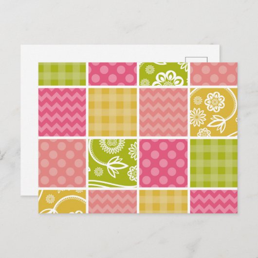 Carte Postale Zigzag, Chevron, Pois, En vichy, Patchwork (Devant / Derrière)
