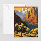 Carte Postale Zion National Park illustration rétro Décor (Devant / Derrière)