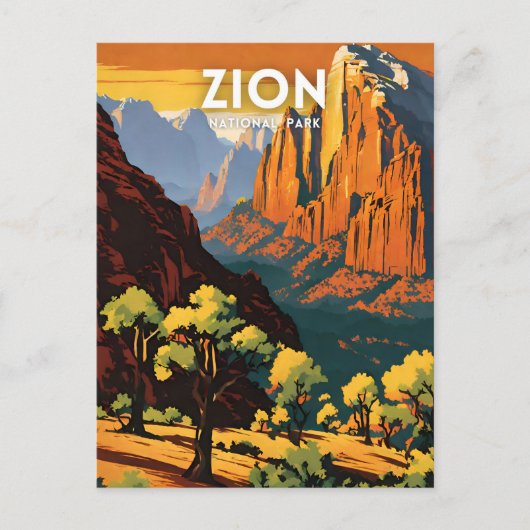 Carte Postale Zion National Park illustration rétro Décor (Devant)