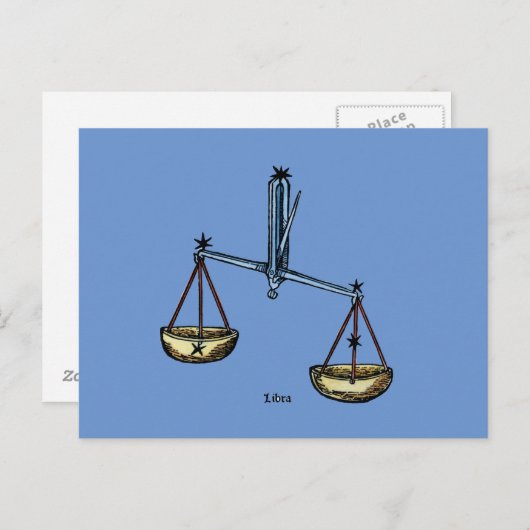 Carte Postale Zodiac : Libra En Couleur (Devant / Derrière)