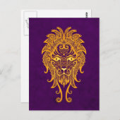 Carte Postale Zodiaque de Leo jaune complexe sur violet (Devant / Derrière)