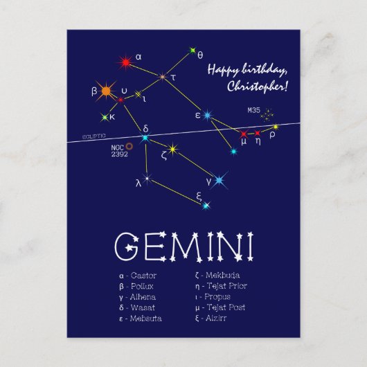 Carte Postale Zodiaque Gemini (Devant)
