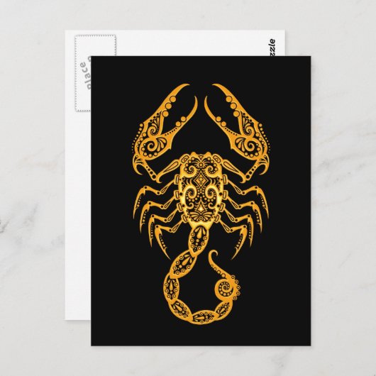Carte Postale Zodiaque Scorpio Jaune complexe sur noir (Devant / Derrière)