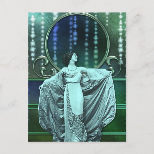 Carte Postale ZOHARA : Femme Art Déco en Aqua et Vert (Devant)