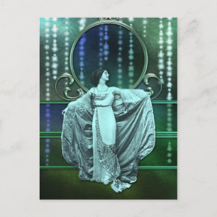 Carte Postale Zohara : Femme Art Déco en Aqua & Green