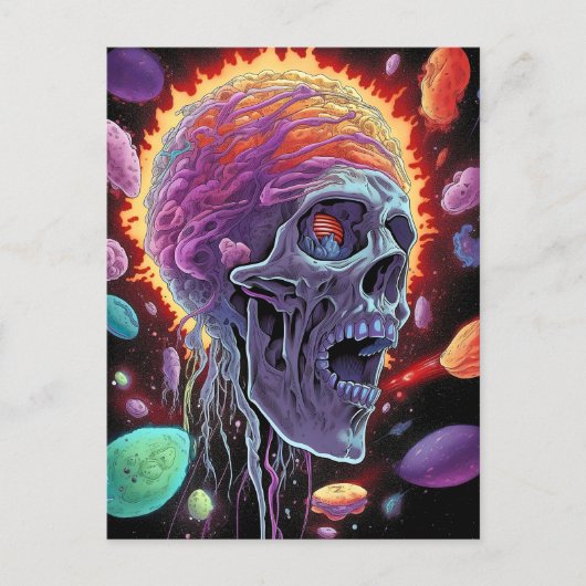 Carte Postale Zombie Crâne Créature Sci-fi Horreur Art (Devant)
