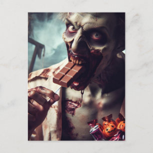 Carte Postale Zombie mangeant du chocolat d'Halloween