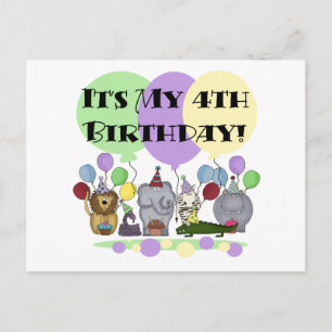 Carte Postale Zoo Animaux 4e anniversaire Tshirts et cadeaux