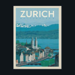 Carte Postale Zurich, Suisse<br><div class="desc">Anderson Design Group est une firme d'illustration et de design primée à Nashville,  Tennessee. Le fondateur Joel Anderson dirige une équipe d'artistes talentueux pour créer des posters originaux qui ressemblent à des imprimés publicitaires vintages classiques des années 1920 aux années 1960.</div>