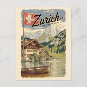 Carte Postale Zurich Suisse Art de Voyage peinture Vintage