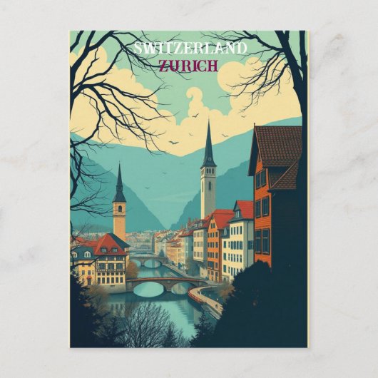 Carte Postale Zurich Suisse Art Vintage voyage (Devant)