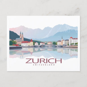 Carte Postale Zurich Suisse Lac Zurich Pastel Travel