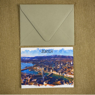 Carte Postale Zurich Suisse Panorama Voir aquarelle