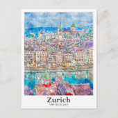 Carte Postale Zurich Suisse Voyage Aquarelle main tiré (Devant)