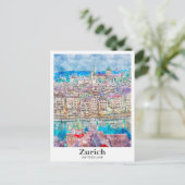 Carte Postale Zurich Suisse Voyage Aquarelle main tiré (Debout devant)