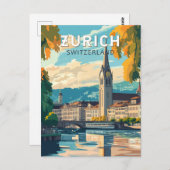 Carte Postale Zurich Suisse Voyage Art Vintage (Devant / Derrière)