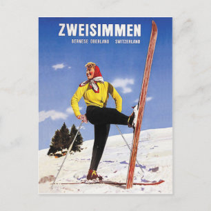 Carte Postale Zweisimmen, Oberland bernois, Suisse, ski