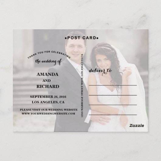 CARTE POSTCARD MARIAGE SCRIPT ÉLÉGANTE (Dos)