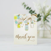 CARTE POSTCARD MERCI EN BLEU ET JAUNES MASON JARS (Debout devant)