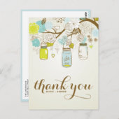 CARTE POSTCARD MERCI EN BLEU ET JAUNES MASON JARS (Devant / Derrière)