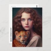 CARTE POSTCARD POUR PETITE FILLE ET CHAT (Devant / Derrière)