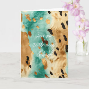Carte Poster de animal noir Turquoise or