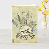 Carte Poster de New York Doodle (Fleur jaune)