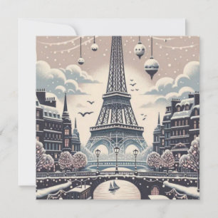 Carte Poster de Noël à Paris - Tour Eiffel Hiver neigeux