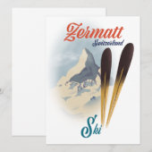 Carte poster de ski vintage Zermatt Suisse (Devant / Derrière)