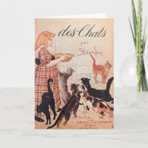 Carte Poster d'une fille nourricière Chats Vintage Stein
