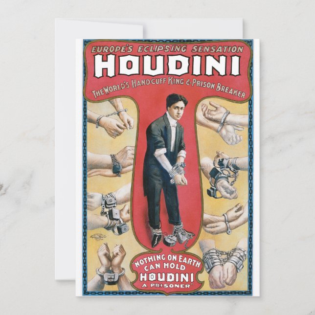 Carte Poster publicitaire vintage Houdini Handcuff King (Devant)