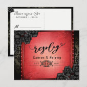 Carte PostRéponse Gothique Noir & Rouge Halloween (Devant / Derrière)
