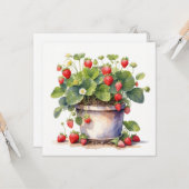 Carte Pot à aquarelle avec plants de fraisiers (Devant/Arrière en situation)