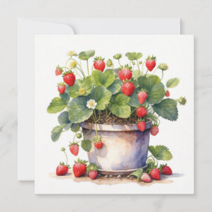Carte Pot à aquarelle avec plants de fraisiers