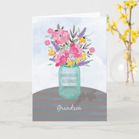 Carte Pot à fleurs en pot Mason pour les bénédictions d' (Fleur jaune)