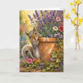 Carte Pot de fleurs à l'aquarelle avec un écureuil Cacho (Fleur jaune)
