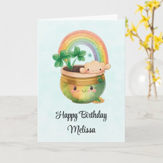 Carte Pot de fleurs fantaisiste avec anniversaire arc-en (Fleur jaune)