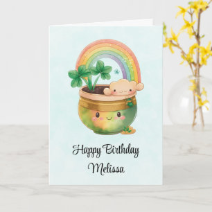 Carte Pot de fleurs fantaisiste avec anniversaire arc-en