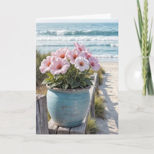 Carte Pot De Plage Avec Pétunias Rose (Devant)