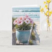 Carte Pot de plage avec pétunias roses (Fleur jaune)