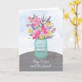 Carte Pot de vase d'anniversaire de mariage de belle-soe (Fleur jaune)