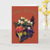 Carte Pot en bois rustique avec fleurs d'été pour annive (Fleur jaune)