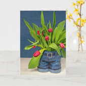 Carte Pot Jeans Bleu Anniversaire Avec Tulipes (Fleur jaune)