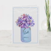 Carte Pot Mason avec hydrangeas violets Guirlande lumin (Devant)