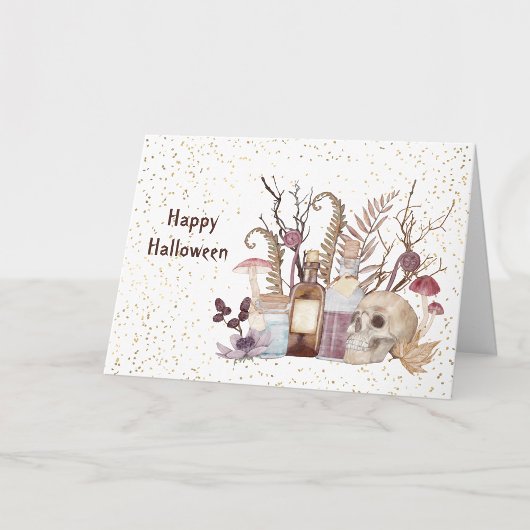 Carte Potions de squelette d'Halloween Champignons Flora
