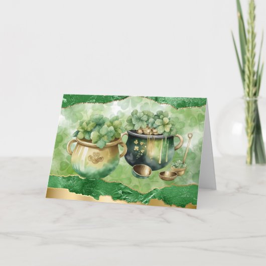 Carte Pots d'or de la Saint-Patrick Fleurs de trèfle irl (Devant)