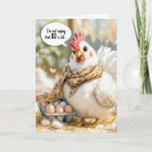 Carte Poule de 80 ans avec des œufs dans un carton